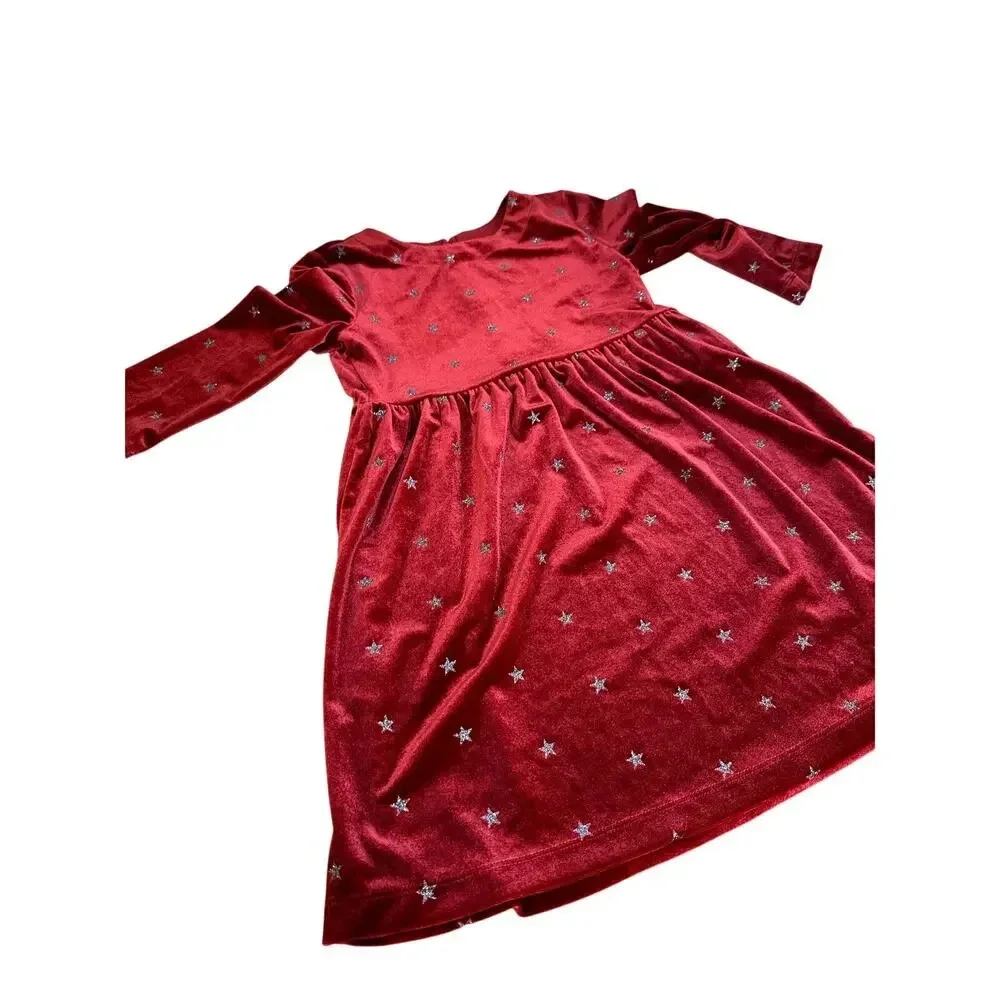 Gap Kids Red Silver Stars Holiday Christmas Velour Dress Size Small
